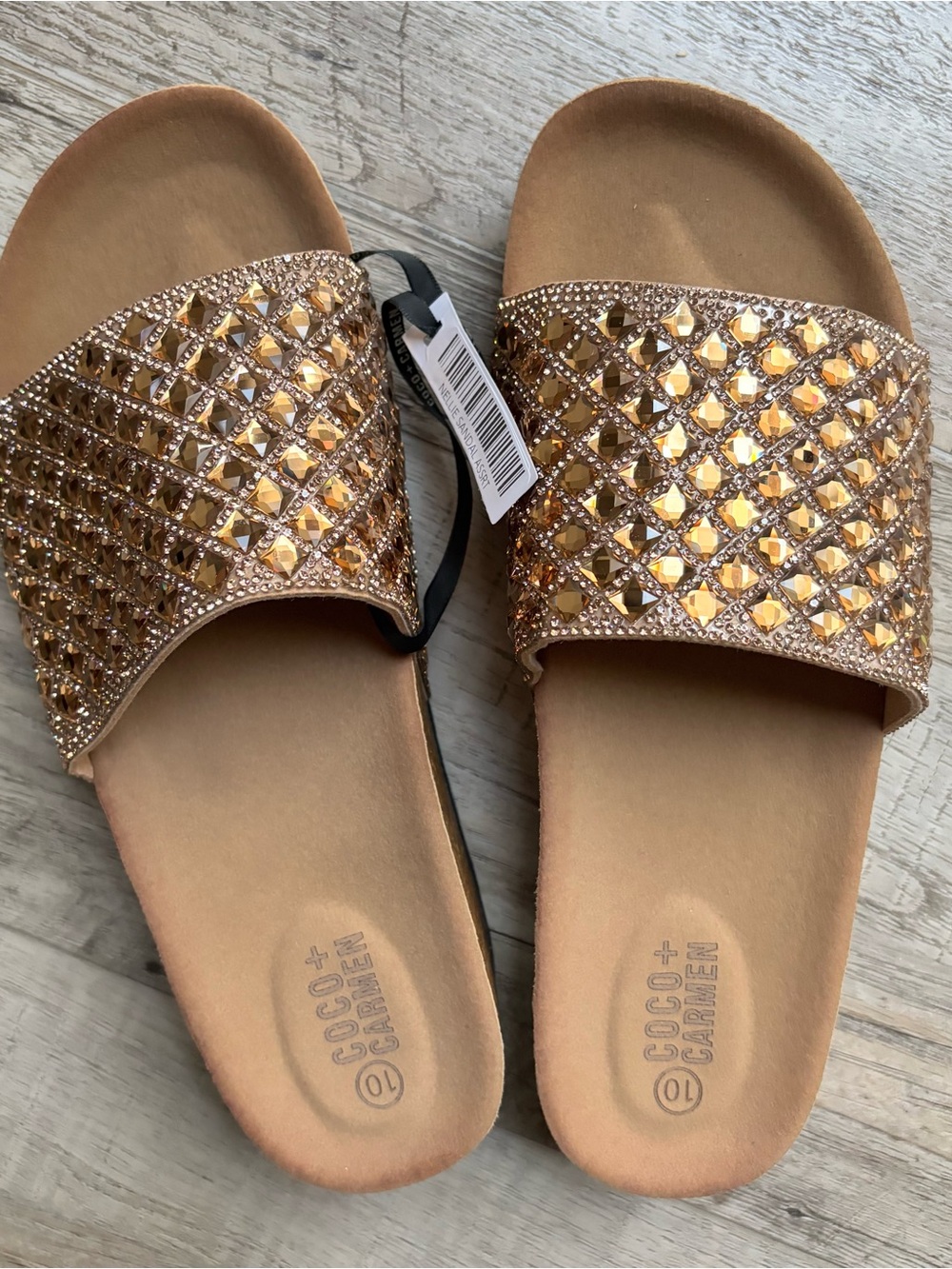 Coco + Carmen Metallic Gold Embellished Slide Sandals